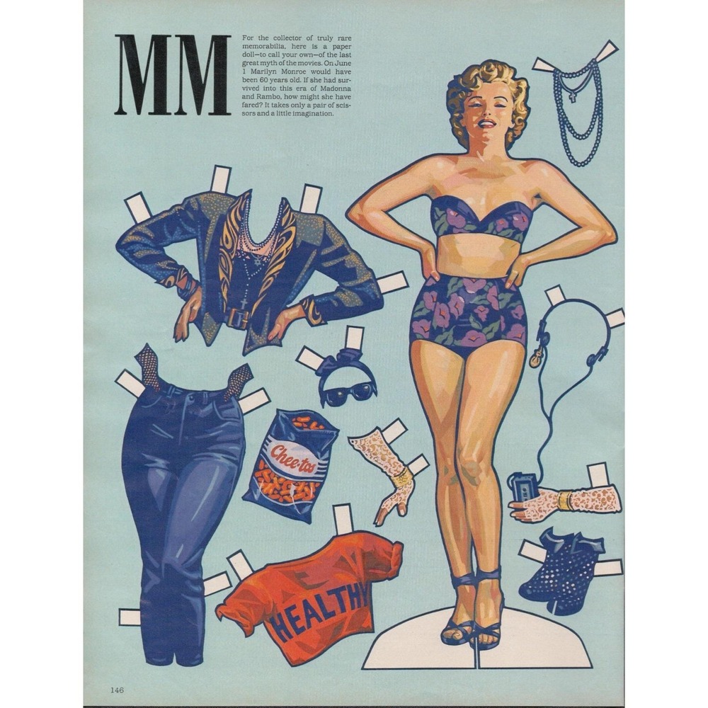Marilyn Monroe Pop Culture Parody Paper Doll Centerfold Vintage Print Ad 1986